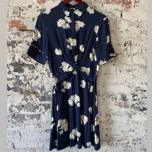 GANNI floral print knotted waist shirt dress